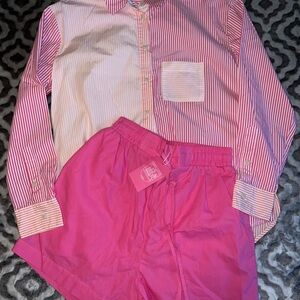 Pink Striped Shirt and Shorts Set